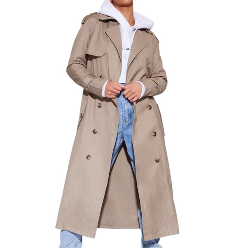 Vintage Brem Rainwear Taupe Tan Trench Raincoat w/ Button Liner